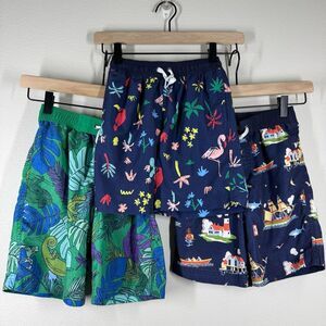 Hanna Andersson Boys Swim Trunks Bundle Tropical Boats Flamingo Size 110-120 6/7